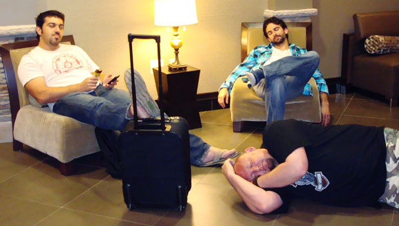 tired Here we are in Washington D.C. last week. Flights got grounded and the hotels were sold out. So we slept in the hotel lobby.
